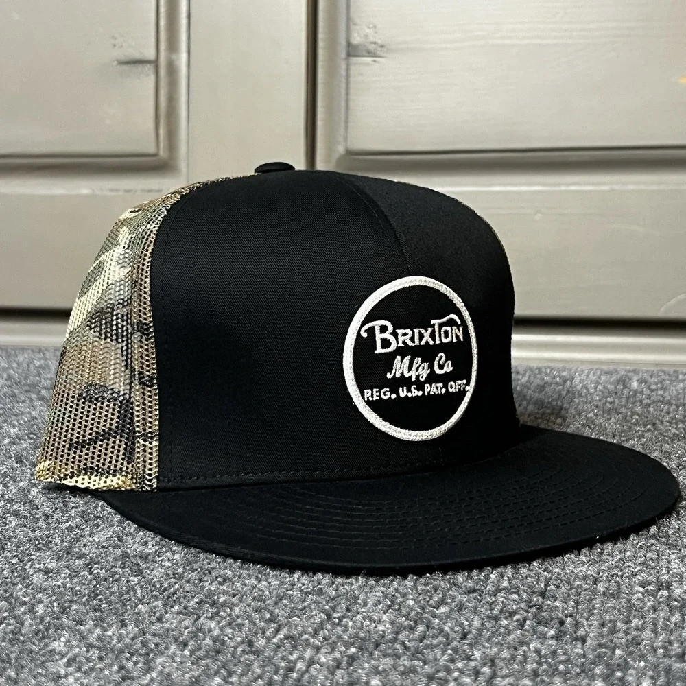 Brixton Mfg Co Trucker Snapback Hat Cap Adjustable Black Patch Mesh Back Camo